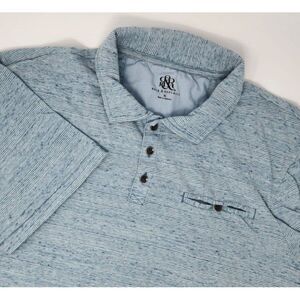 Rock‎ & Republic Men's XL Short Sleeve Polo Shirt Blue Striped with Pocket FLAW
